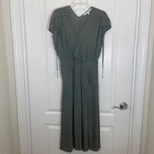 Veronica‎ Beard Satin Midi Wrap Dress Sage Green Tie Sleeve Romantic Fairy 4